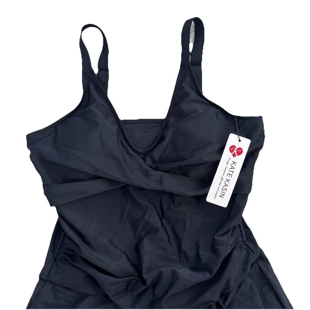 New Kate Kasin Black Swimsuit ONEPIECE Swim Dress L Vaca Beach Coastal - Picture 2 of 7